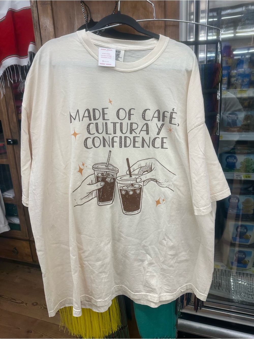 Comfort Colors Cream Graphic Tee with Brown Cafe Illustration